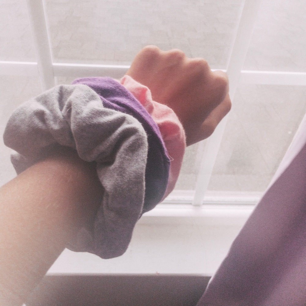 Three homemade scrunchies